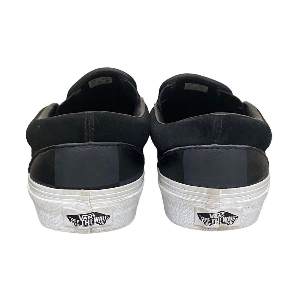 Vans Classic Leather and Canvas Slip On Black Gray Checker Sneakers Size 8 - Picture 4 of 6